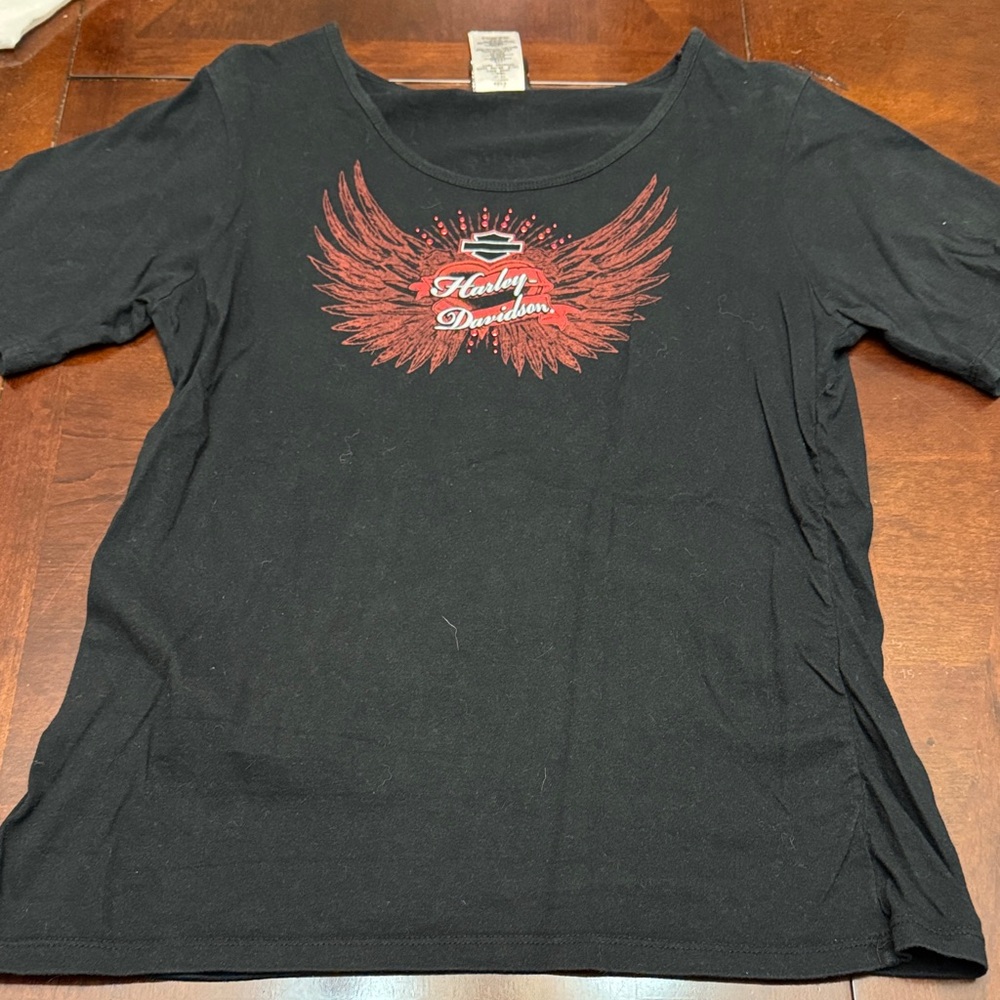 Harley-Davidson Black Tee with Red Winged Emblem